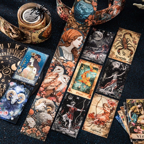 Ruban Washi Zodiaque Vintage Série Stellar Echo Motifs Astrologiques Mystérieux Ruban Décoratif pour Journaling Bricolage DIY