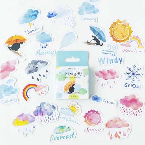 Lot de 46 Autocollants Météo Aquarelle de Style Japonais Autocollants pour Planner pour Décoration d'Album Scrapbooking DIY