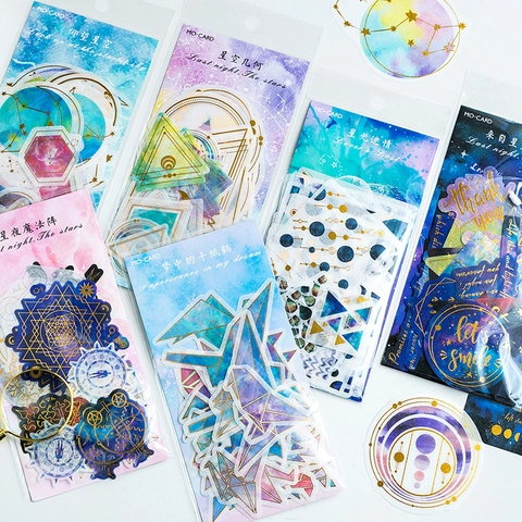 Vintage Washi Paper Stickers Galaxy Star Constellation Gold Foil Decorative Stickers For Scrapbooking DIY Journaling