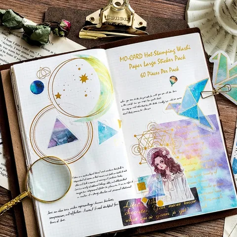 Vintage Washi Paper Stickers Galaxy Star Constellation Gold Foil Decorative Stickers For Scrapbooking DIY Journaling