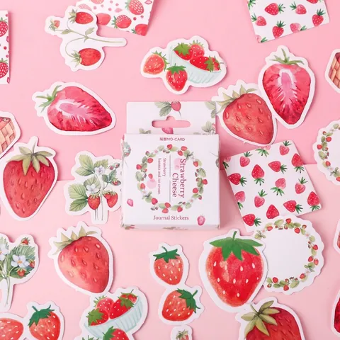 Autocollants en Papier Auto-adhésif Thème Fraise Vintage pour Scrapbooking Journaling Décoration DIY Botaniques Dessinés à la Main