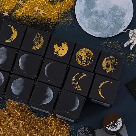 Vintage Moon Phase Series Wooden Stamp Round Lunar Cycle Rubber Stamps For DIY Scrapbooking Journal Diary Decor Stationery Gift