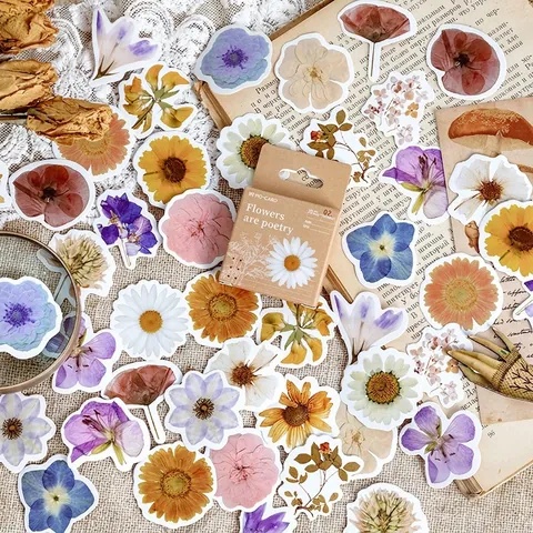 Collezione Adesivi Vintage a Fiori Botanici Floreali Autoadesivi per Journaling DIY Scrapbooking Etichette Decorative