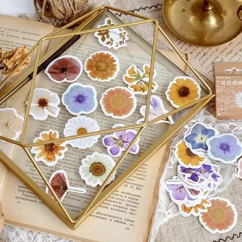 Collezione Adesivi Vintage a Fiori Botanici Floreali Autoadesivi per Journaling DIY Scrapbooking Etichette Decorative