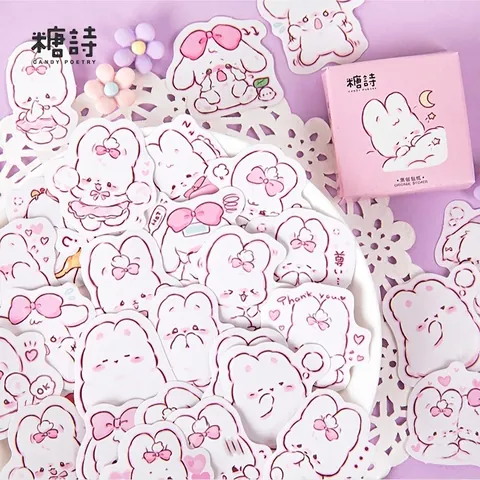Kawaii Cartoon Hasen Aufkleber Boxed Selbstklebendes Papier Dekorative Decals Für Scrapbooking DIY Tagebuch Schreibwaren Geschenk