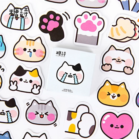 Cartoon Katze Thema Aufkleber Box Set Für Scrapbooking Journaling DIY Dekoration Katzenpfote Herz Muster Druck Schreibwaren Aufkleber