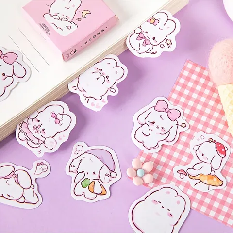 Kawaii Cartoon Hasen Aufkleber Boxed Selbstklebendes Papier Dekorative Decals Für Scrapbooking DIY Tagebuch Schreibwaren Geschenk