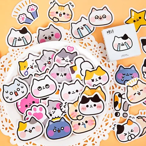 Cartoon Katze Thema Aufkleber Box Set Für Scrapbooking Journaling DIY Dekoration Katzenpfote Herz Muster Druck Schreibwaren Aufkleber