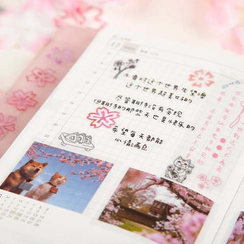 Adesivi PET in Stile Giapponese con Fiori di Ciliegio Inchiostro Bianco Opaco Adesivi Decorativi per Scrapbooking DIY