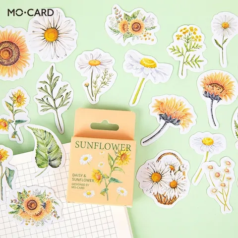 Daisy Sunflower Boxed Stickers Vintage Floral Self-Adhesive Botanical Plant Decals For Journaling DIY Decoration