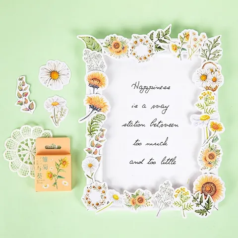 Marguerite Tournesol Autocollants en Boîte Vintage Floral Autocollants Botanique Plante Décalcomanies pour Journaling DIY Décoration
