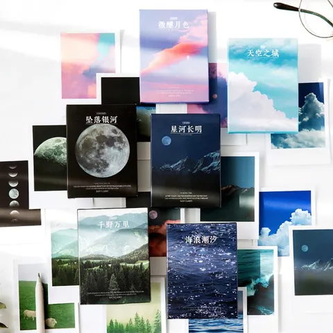 30 Fogli Adesivi LOMO in Scatola Paesaggio Romantico Galassia Cielo Artistico Stile Ins DIY Journaling Scrapbooking Cancelleria