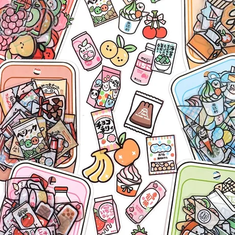 Kawaii PET Food Stickers Cartoon Snack Fruit Decorative Decal For Journal Planner Scrapbooking DIY Waterproof Stationery