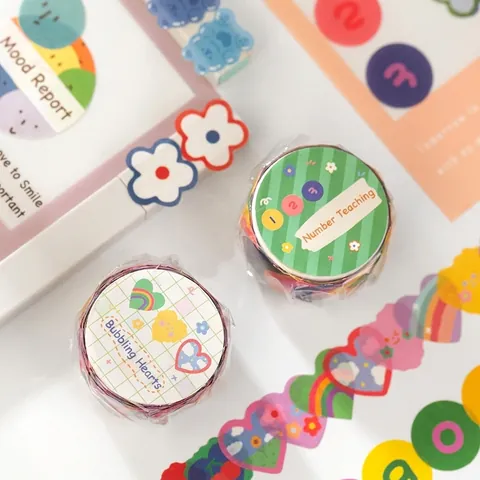 Cartoon Washi Tape Aufkleber Handgezeichnete Bären Herz Blumen Muster Für Journaling Scrapbooking DIY Dekoration