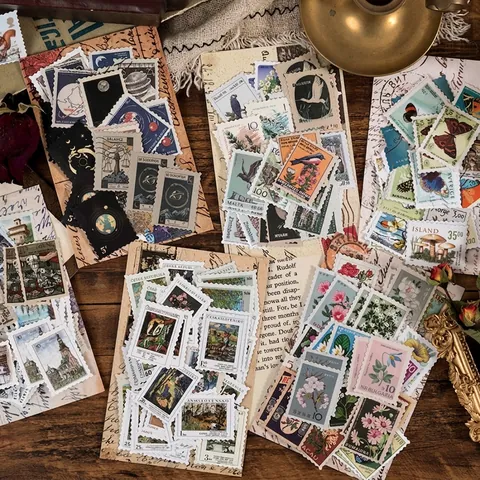 Vintage Filately Museum Stickers Retro Botanische Plant Vlinder Olieverf DIY Scrapbooking Decoratieve Stickers
