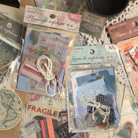 Vintage Scrapbooking Material Pack Retro Artistic Journaling Paper DIY Map Floral Decor Journaling Supplies For Student Adult