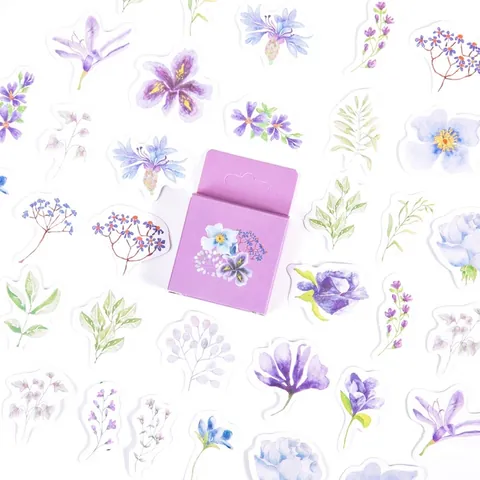 Purple Flower Botanical Paper Stickers Retro Style Decorative Floral Decals For Scrapbooking Journaling DIY Arts Crafts