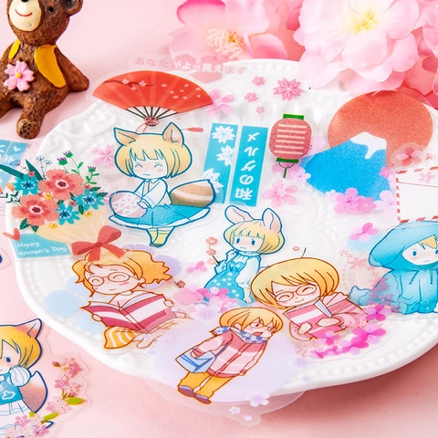 Kawaii Sakura Girl PET Αυτοκόλλητα Ιαπωνικό Anime Shiba Inu DIY Διακοσμητικά Αυτοκόλλητα Πακέτο Για Scrapbooking Είδη Γραφείου