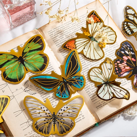 Adesivi Farfalla in Foglia d'Oro PET Vintage Serie Fragrant Butterfly Dream per Scrapbooking Planner Journal DIY Adesivi Decorativi