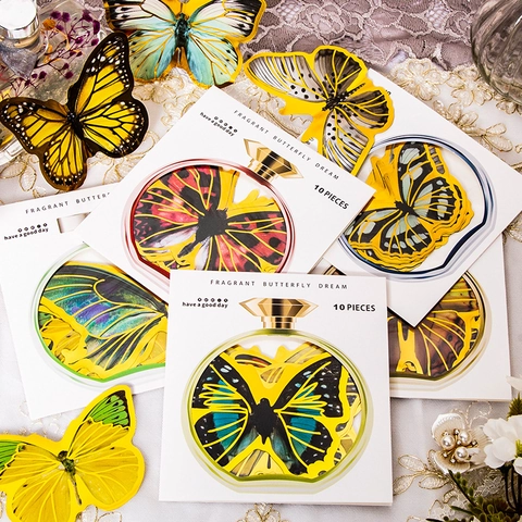 Adesivi Farfalla in Foglia d'Oro PET Vintage Serie Fragrant Butterfly Dream per Scrapbooking Planner Journal DIY Adesivi Decorativi