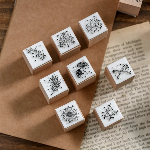 Vintage Wood Rubber Botanical Stamp Collection Floral Moon Butterfly Ribbon For Scrapbooking Journaling DIY Crafting Accessory