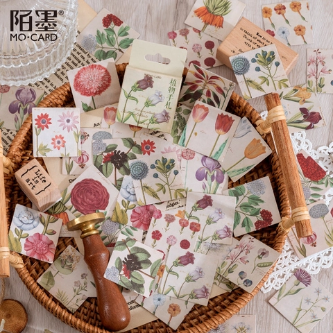 Vintage Boxed Botanical Flower Stickers For Scrapbooking DIY Journal Diary Decorative Label Floral Adhesive Paper Stickers
