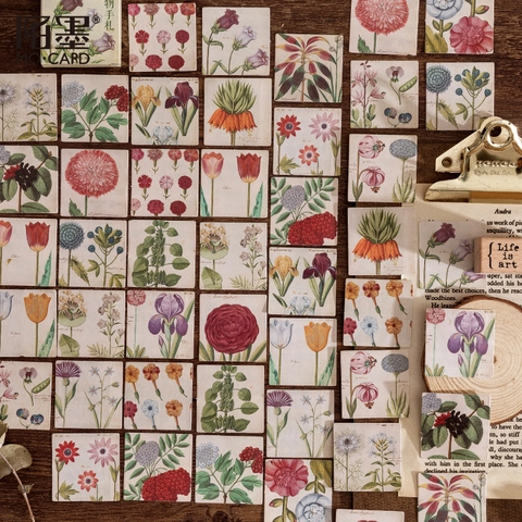 Vintage Boxed Botanical Flower Stickers For Scrapbooking DIY Journal Diary Decorative Label Floral Adhesive Paper Stickers