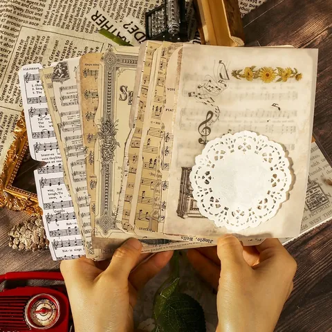 Vintage Scrapbooking Material Kunstdruckpapier Decoupage Journaling Zubehör Retro Zeitung Notenblatt Blume Dekoratives Bastelpapier Für DIY Junk Journal Planer