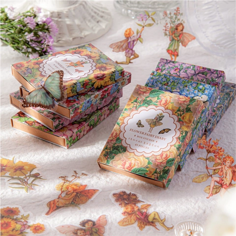 Retro Flower Fairy Diary Boxed Stickers 45 Pieces For DIY Journal Scrapbook Decoration Floral Butterfly Fairy Illustrations