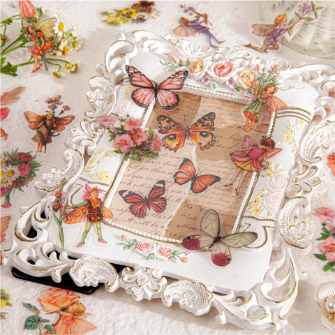 Retro Flower Fairy Diary Boxed Stickers 45 Pieces For DIY Journal Scrapbook Decoration Floral Butterfly Fairy Illustrations