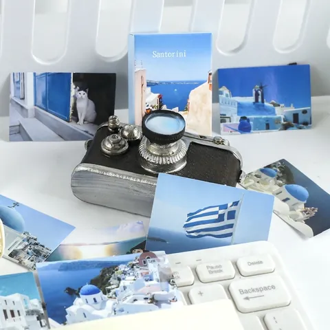 Adesivi Paesaggio Santorini Stile Francese DIY Manuale Etichette Sigillanti Decorative Scenari Mediterranei Scrapbooking Viaggio
