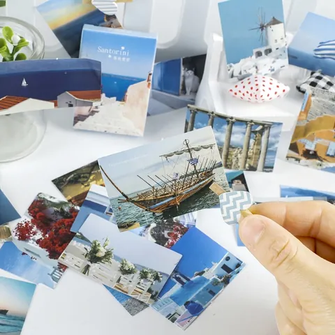 Adesivi Paesaggio Santorini Stile Francese DIY Manuale Etichette Sigillanti Decorative Scenari Mediterranei Scrapbooking Viaggio