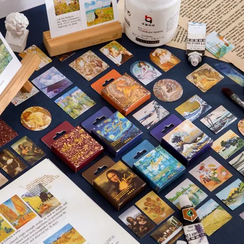 Vintage Kunst Weltberühmte Gemälde Aufkleber Set Für Scrapbooking Journaling DIY Dekoration Ästhetische Kunstwerke Van Gogh Monet Da Vinci