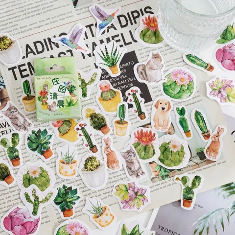 Adesivi in Stile Nordico Manor Morning Acquerello Piante Animali Set Box Per Fai da Te Diario Scrapbooking Decorazione Adesivi