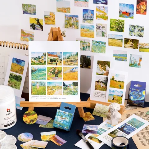 Vintage Kunst Weltberühmte Gemälde Aufkleber Set Für Scrapbooking Journaling DIY Dekoration Ästhetische Kunstwerke Van Gogh Monet Da Vinci
