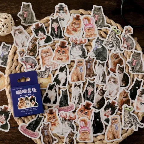 Mister Kitty Adesivi Decorativi Per DIY Scrapbooking Journaling Simpatico Gatto Illustrazione Adesivi Di Carta Cancelleria