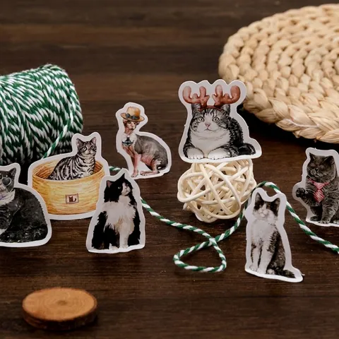 Mister Kitty Adesivi Decorativi Per DIY Scrapbooking Journaling Simpatico Gatto Illustrazione Adesivi Di Carta Cancelleria