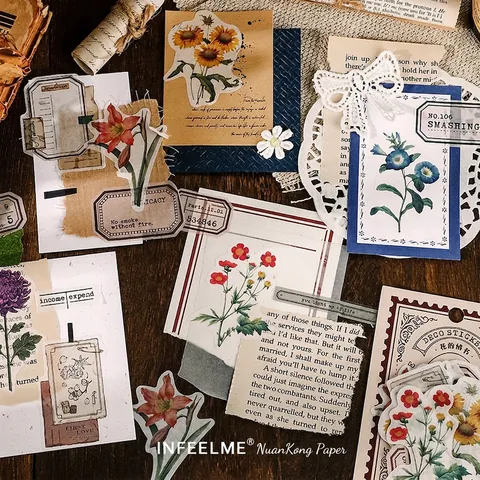 Vintage Scrapbooking Aufkleber Für Journaling DIY Material Blumen Schmetterling Muster Spezialpapier Washi Papier Basteln Dekoration