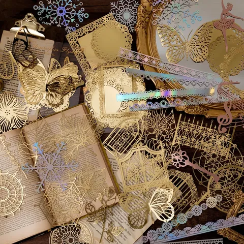 Retro Gold Foil Hollow Lace Decorative Paper For DIY Scrapbooking Romantic Story Butterfly Star Journaling Craft Material