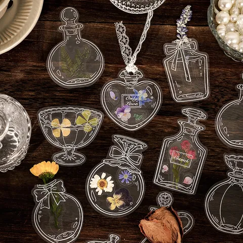 Vintage PET White Ink Stickers Glassware Bottle Series Artistic Scrapbooking Journal Decoration DIY Art Craft Supplies