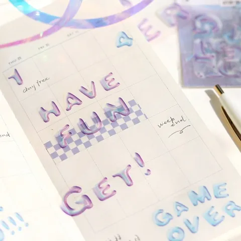 Autocollants de Lettres Iridescents Matériel de Scrapbooking DIY Effet de Texte 3D Stickers Décoratifs Pour Journal Carnet