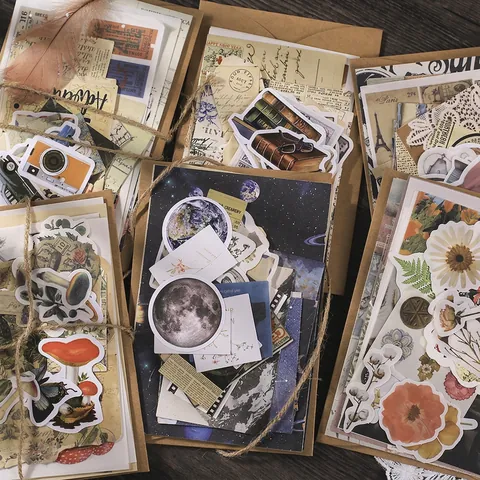 Vintage Scrapbooking Material Collection Multi-Theme Retro DIY Decorative Paper Stickers Washi Paper For Journaling Diary