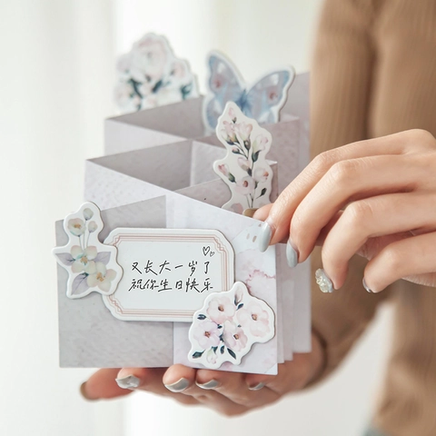 Retro 3D Pop Up Flower Butterfly Heteromorphic Greeting Card Material Pack Floral Decorative Cardboard For Scrapbooking