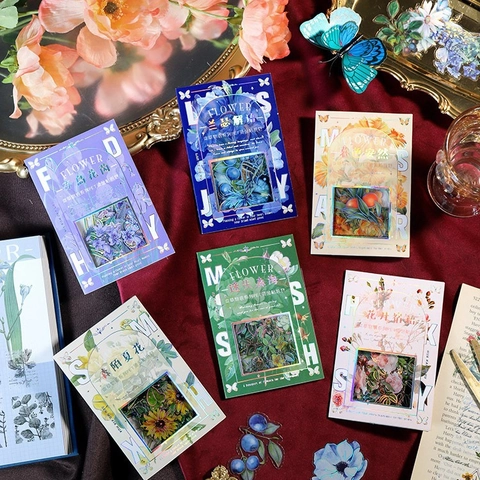 Set di Adesivi in PET Floreali Vintage Bronzatura Decalcomanie Decorative Botaniche per Scrapbooking Fai da Te Forniture