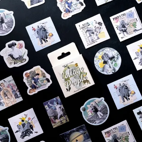 Vintage Collage Sticker Boxed Set Retro Art Journal Decorative Stickers For Scrapbooking DIY Photo Album Sealing Label