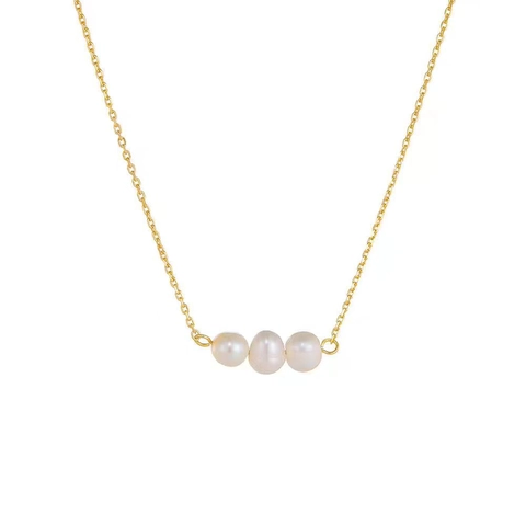 925 Sterling Silver Freshwater Pearl Necklace For Women Minimalist Three Pearl Pendant Clavicle Cross Chain Commute Jewelry