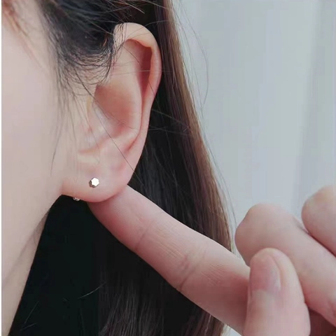 925 Sterling Silver Plum Blossom Stud Earrings For Women Minimalist Geometric Hexagon Screw Back Small Earrings Jewelry Gift