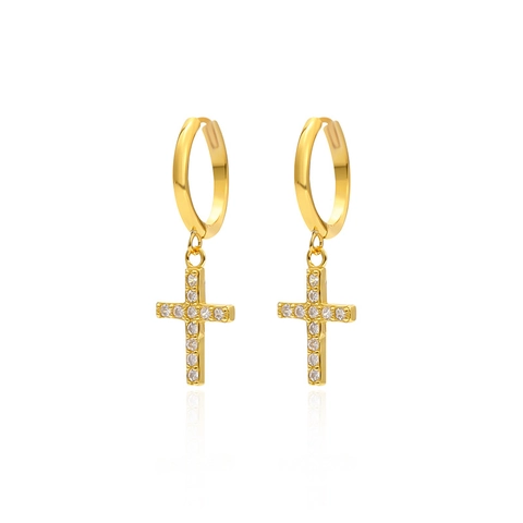 Orecchini a Cerchio con Croce in Argento Sterling 925 per Donna Minimalisti Intarsiati con Zirconia Orecchini Pendenti Gioielli Regalo