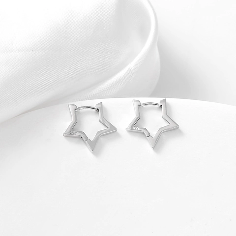 Orecchini a Cerchio in Argento Sterling 925 con Stella per Donna Orecchini a Stella Geometrici Minimalisti Gioielli Moda