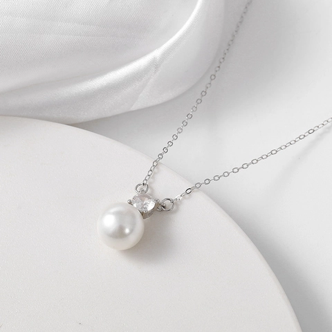 S925 Sterlingsilber Rund Künstliche Perle Anhänger Halskette Elegant Strass Eingelegte Kette Für Damen Schmuck Muttertag Geschenk